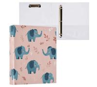 Kcldeci Raccoglitore a 3 anelli con copertina rigida, elefanti rosa, anelli rotondi da 3,8 cm, con tasche interne, per scuola, ufficio, ricette, 1 confezione