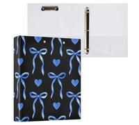 Kcldeci Raccoglitore a 3 anelli con copertina rigida, fiocchi a forma di cuore blu, 3,8 cm, anelli rotondi con tasche interne, per scuola e ufficio, ricette, 1 confezione