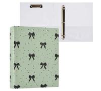 Kcldeci Raccoglitore a 3 anelli con copertina rigida, fiocchi a nastro su sfondo verde, anelli rotondi da 3,8 cm, con tasche interne, per scuola, ufficio, ricette, 1 confezione