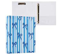 Kcldeci Raccoglitore a 3 anelli con copertina rigida, fiocchi a righe blu, 3,8 cm, anelli rotondi con tasche interne, per scuola, ufficio, ricette, 1 confezione