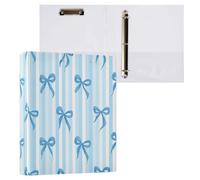Kcldeci Raccoglitore a 3 anelli con copertina rigida, fiocchi blu a righe da 3,8 cm, anelli rotondi con tasche interne, per scuola, ufficio, ricette, 1 confezione
