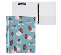 Kcldeci Raccoglitore a 3 anelli con copertina rigida, fragola e arcobaleno, anelli rotondi da 3,8 cm, con tasche interne, per scuola, ufficio, ricette, 1 confezione