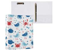 Kcldeci Raccoglitore a 3 anelli con copertina rigida, gabbiani, granchi e pesci, 3,8 cm, anelli rotondi con tasche interne, per scuola, ufficio, ricette, 1 confezione