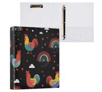 Kcldeci Raccoglitore a 3 anelli con copertina rigida, gallo e arcobaleno, anelli rotondi da 3,8 cm, con tasche interne, per scuola, ufficio, ricette, 1 confezione
