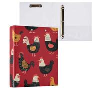 Kcldeci Raccoglitore a 3 anelli con copertina rigida, gallo e galline, anelli rotondi da 3,8 cm, con tasche interne, per scuola, ufficio, ricette, 1 confezione