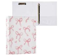 Kcldeci Raccoglitore a 3 anelli con copertina rigida, grazioso fiocco a forma di cuore, 3,8 cm, anelli rotondi con tasche interne, per scuola e ufficio, ricette, 1 confezione