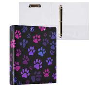 Kcldeci Raccoglitore a 3 anelli con copertina rigida, impronte di zampe viola, anelli rotondi da 3,8 cm, con tasche interne, per scuola, ufficio, ricette, 1 confezione