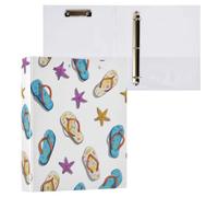 Kcldeci Raccoglitore a 3 anelli con copertina rigida, infradito Beach Star da 3,8 cm, anelli rotondi con tasche interne, per scuola e ufficio, ricette, 1 confezione