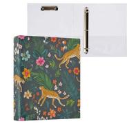 Kcldeci Raccoglitore a 3 anelli con copertina rigida, leopardi e fiori tropicali, anelli rotondi da 3,8 cm, con tasche interne, per scuola, ufficio, ricette, raccoglitori, confezione da 2
