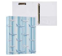 Kcldeci Raccoglitore a 3 anelli con copertina rigida, motivo a righe blu aeroplano, anelli rotondi da 3,8 cm, con tasche interne, per scuola, ufficio, ricette, 1 confezione
