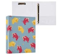 Kcldeci Raccoglitore a 3 anelli con copertina rigida, motivo bisonte rosso e giallo, 3,8 cm, anelli rotondi con tasche interne, per scuola, ufficio, ricette, raccoglitori, confezione da 2