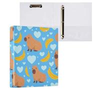 Kcldeci Raccoglitore a 3 anelli con copertina rigida, motivo capibara con banane, anelli rotondi da 3,8 cm, con tasche interne, per scuola, ufficio, ricette, 1 confezione