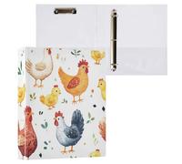 Kcldeci Raccoglitore a 3 anelli con copertina rigida, motivo galline e pulcini, 3,8 cm, 200 fogli, per ufficio, casa, rientro a scuola, confezione da 2