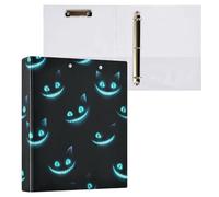 Kcldeci Raccoglitore a 3 anelli con copertina rigida, motivo gatto dello Stregatto blu brillante, anelli rotondi da 3,8 cm, con tasche interne, per scuola, ufficio, ricette, 1 confezione