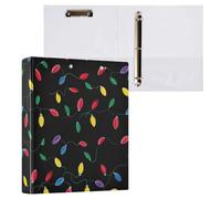 Kcldeci Raccoglitore a 3 anelli con copertina rigida, motivo luci natalizie, anelli rotondi da 3,8 cm, con tasche interne, per scuola, ufficio, ricette, 1 confezione