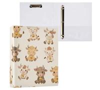 Kcldeci Raccoglitore a 3 anelli con copertina rigida, motivo mucche in stile cartone animato, anelli rotondi da 3,8 cm, con tasche interne, per scuola, ufficio, ricette, 1 confezione
