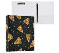 Kcldeci Raccoglitore a 3 anelli con copertina rigida, motivo pizza, nero, 3,8 cm, con tasche interne, per scuola, ufficio, ricette, 1 confezione