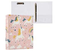 Kcldeci Raccoglitore a 3 anelli con copertina rigida, motivo unicorno e stella, 3,8 cm, 200 fogli, per ufficio, casa, rientro a scuola, confezione da 2