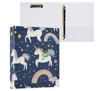 Kcldeci Raccoglitore a 3 anelli con copertina rigida, motivo unicorno e stelle, 3,8 cm, 200 fogli, per ufficio, casa, rientro a scuola, confezione da 2