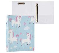 Kcldeci Raccoglitore a 3 anelli con copertina rigida, motivo: unicorno, nuvola, stella, 3,8 cm, 200 fogli, per ufficio, casa, rientro a scuola, confezione da 1