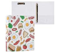 Kcldeci Raccoglitore a 3 anelli con copertina rigida, per articoli per la colazione come uova, anelli rotondi da 3,8 cm, con tasche interne, per scuola, ufficio, ricette, 1 confezione