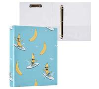 Kcldeci Raccoglitore a 3 anelli con copertina rigida per carta formato lettera, banane da surf in stile cartone animato, anelli rotondi da 3,8 cm, organizer per scuola/ufficio, confezione da 2