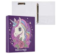 Kcldeci Raccoglitore a 3 anelli con copertina rigida, per carta formato lettera, con simpatico unicorno arcobaleno da 3,8 cm, organizer per scuola/ufficio, confezione da 2