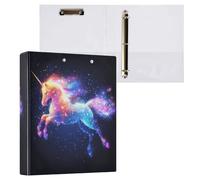Kcldeci Raccoglitore a 3 anelli con copertina rigida per carta formato lettera, con unicorno luminoso, anelli rotondi da 3,8 cm, organizer per scuola/ufficio, confezione da 2