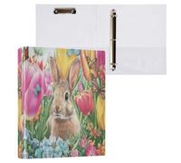 Kcldeci Raccoglitore a 3 anelli con copertina rigida, per carta formato lettera, coniglietto pasquale da giardino, 3,8 cm, anelli rotondi, organizer per scuola/ufficio, confezione da 2