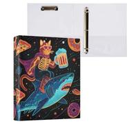 Kcldeci Raccoglitore a 3 anelli con copertina rigida per carta formato lettera, gatto che cavalca uno squalo, anelli rotondi da 3,8 cm, organizer per scuola/ufficio, confezione da 2