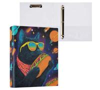 Kcldeci Raccoglitore a 3 anelli con copertina rigida per carta formato lettera, gatto nello spazio, anelli rotondi da 3,8 cm, organizer per scuola/ufficio, confezione da 1