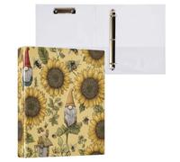 Kcldeci Raccoglitore a 3 anelli con copertina rigida, per carta formato lettera, girasoli, api, gnomi, anelli rotondi da 3,8 cm, organizer per scuola/ufficio, confezione da 1