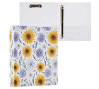 Kcldeci Raccoglitore a 3 anelli con copertina rigida, per carta formato lettera, girasoli e margherite, anelli rotondi da 3,8 cm, organizer per scuola/ufficio, confezione da 1