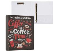 Kcldeci Raccoglitore a 3 anelli con copertina rigida per carta formato lettera, Let's Take Coffee, anelli rotondi da 3,8 cm, organizer per scuola/ufficio, confezione da 2