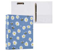Kcldeci Raccoglitore a 3 anelli con copertina rigida, per carta formato lettera, margherite bianche e api, anelli rotondi da 3,8 cm, organizer per scuola/ufficio, confezione da 1