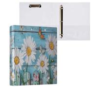 Kcldeci Raccoglitore a 3 anelli con copertina rigida per carta formato lettera, margherite e farfalle su anelli rotondi in legno blu, 3,8 cm, organizer per scuola/ufficio, confezione da 2