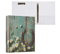 Kcldeci Raccoglitore a 3 anelli con copertina rigida per carta formato lettera, margherite sparse a ferro di cavallo arrugginito da 3,8 cm, organizer per scuola/ufficio, confezione da 2