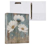 Kcldeci Raccoglitore a 3 anelli con copertina rigida per carta formato lettera, margherite su anelli rotondi in legno da 3,8 cm, organizer per scuola/ufficio, confezione da 1