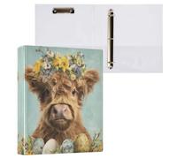 Kcldeci Raccoglitore a 3 anelli con copertina rigida per carta formato lettera, motivo mucca pasquale delle Highland Highland da 3,8 cm, anelli rotondi, organizer per scuola/ufficio, confezione da 2