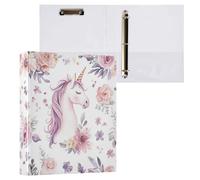 Kcldeci Raccoglitore a 3 anelli con copertina rigida per carta formato lettera, motivo unicorno floreale, anelli rotondi da 3,8 cm, organizer per scuola/ufficio, confezione da 1