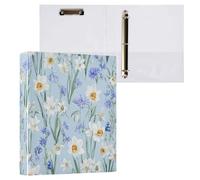 Kcldeci Raccoglitore a 3 anelli con copertina rigida per carta formato lettera, narcisi e campanule bianchi, anelli rotondi da 3,8 cm, organizer per scuola/ufficio, confezione da 1
