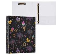 Kcldeci Raccoglitore a 3 anelli con copertina rigida per carta formato lettera, palma gelato, anelli rotondi da 3,8 cm, organizer per scuola/ufficio, confezione da 2