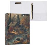 Kcldeci Raccoglitore a 3 anelli con copertina rigida, per carta formato lettera, rustico, con orso, cervo, autunno, 3,8 cm, anelli rotondi, organizer per scuola/ufficio, confezione da 2