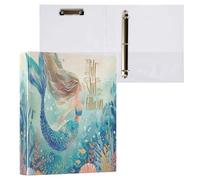 Kcldeci Raccoglitore a 3 anelli con copertina rigida per carta formato lettera, sirena con capelli lunghi che scorrono 3,8 cm, anelli rotondi, organizer per scuola/ufficio, confezione da 2