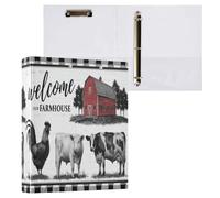 Kcldeci Raccoglitore a 3 anelli con copertina rigida per carta formato lettera, un gallo, una mucca e un maiale, anelli rotondi da 3,8 cm, organizer per scuola/ufficio, confezione da 1