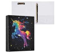 Kcldeci Raccoglitore a 3 anelli con copertina rigida per carta formato lettera, unicorno arcobaleno spaziale, anelli rotondi da 3,8 cm, organizer per scuola/ufficio, confezione da 1