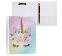 Kcldeci Raccoglitore a 3 anelli con copertina rigida, per carta formato lettera, unicorno rosa e oro, anelli rotondi da 3,8 cm, organizer per scuola/ufficio, confezione da 1