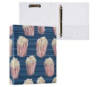 Kcldeci Raccoglitore a 3 anelli con copertina rigida, popcorn a righe rosse e bianche, anelli rotondi da 3,8 cm, con tasche interne, per scuola, ufficio, ricette, biglietti, 1 confezione