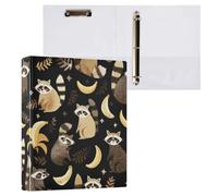 Kcldeci Raccoglitore a 3 anelli con copertina rigida, procioni e banane, anelli rotondi da 3,8 cm, con tasche interne, per scuola, ufficio, ricette, 1 confezione