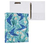 Kcldeci Raccoglitore a 3 anelli con copertina rigida, rondini blu e narcisi, anelli rotondi da 3,8 cm, con tasche interne, per scuola, ufficio, ricette, biglietti, confezione da 2